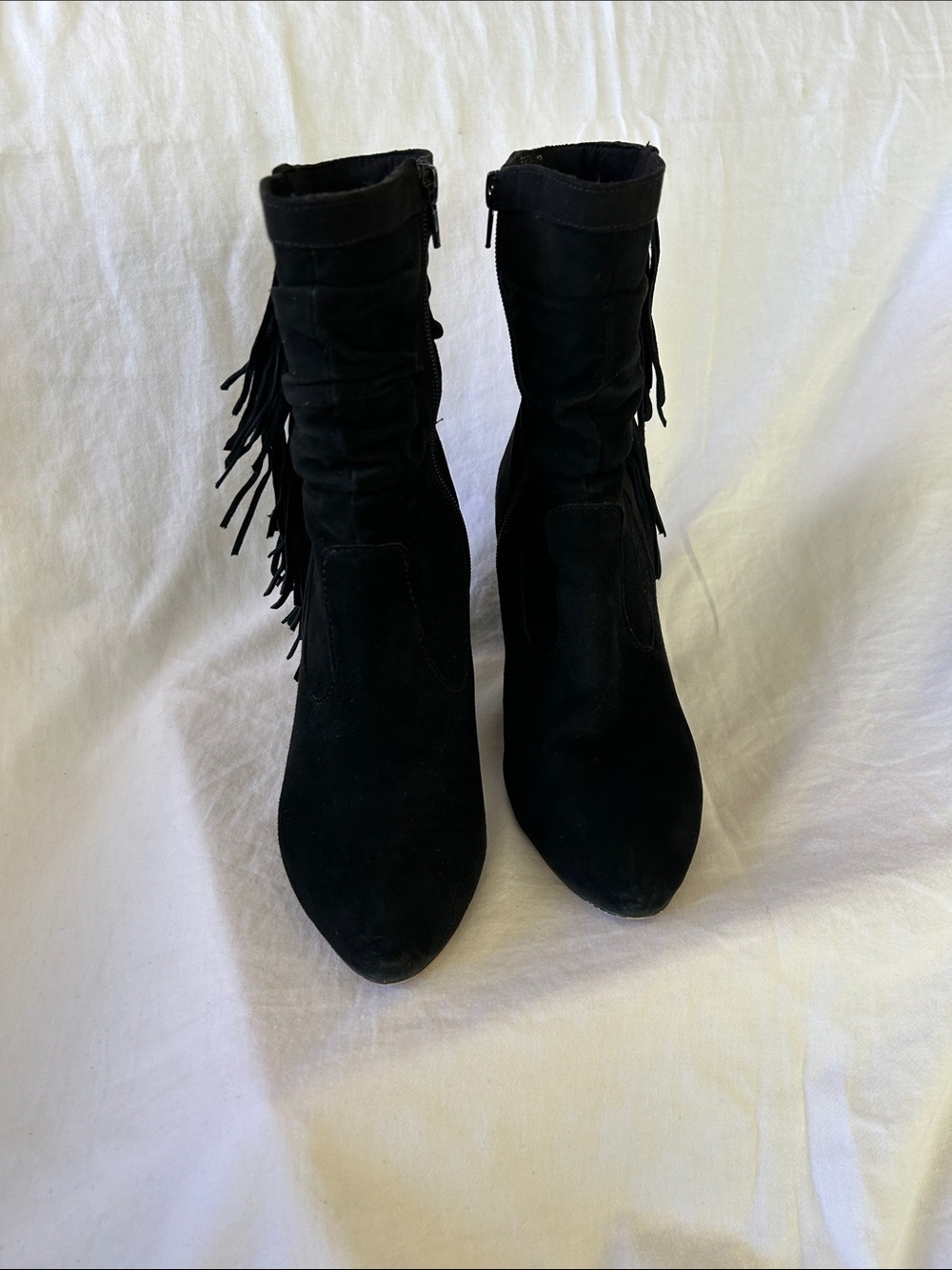 INC International Concepts Black Suede Fringe Ankle Boots